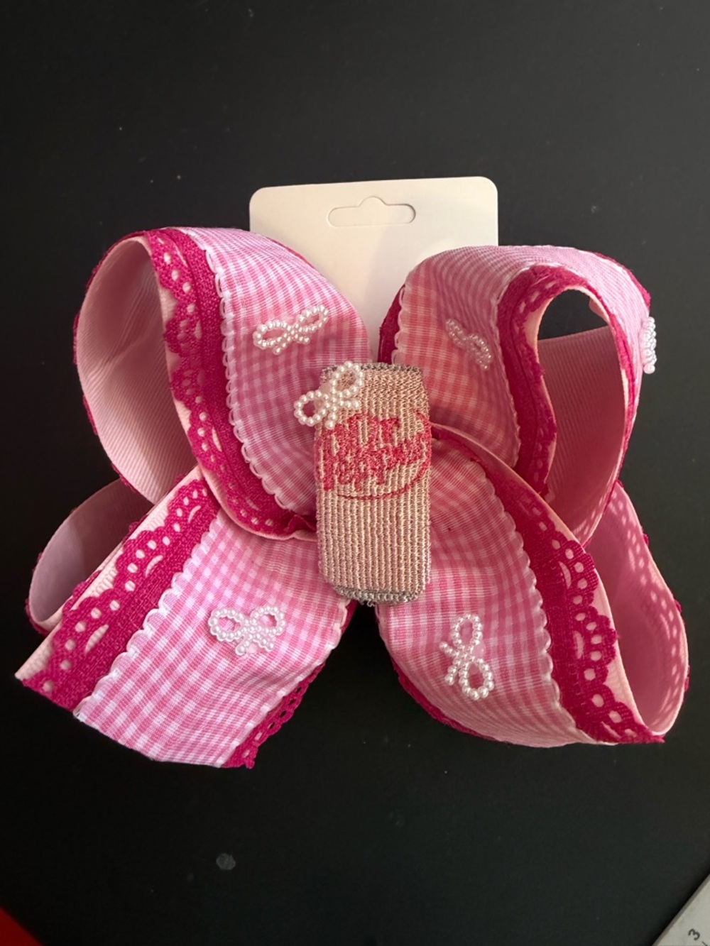 Pink Dr. Pepper Gingham Hair Bow with Bows
